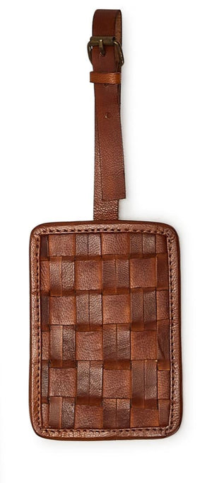 Chestnut Woven Leather Luggage Tag