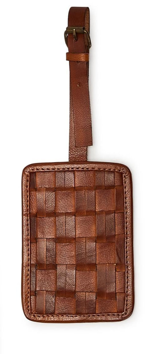 Chestnut Woven Leather Luggage Tag