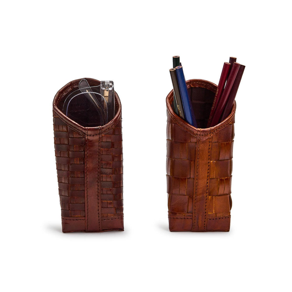 Chestnut Woven Leather Eyeglass/Accessory Holder