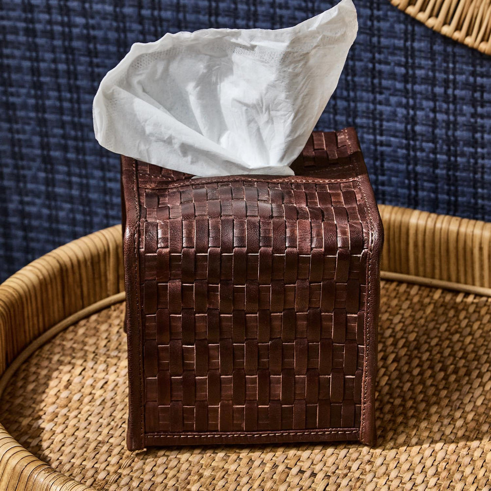 Chestnut Leather Tissue Box Cover