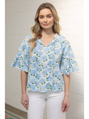 Embroidered Hyrdrangea Top