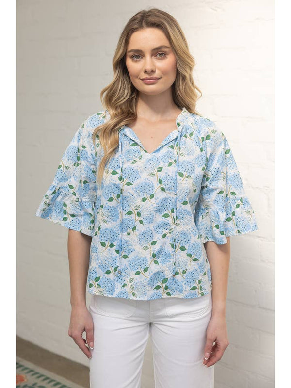Embroidered Hyrdrangea Top
