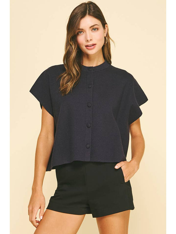 Button Down Cap Sleeve Sweater
