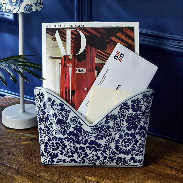 Chinoiserie Blue and White Floral Letter Holder