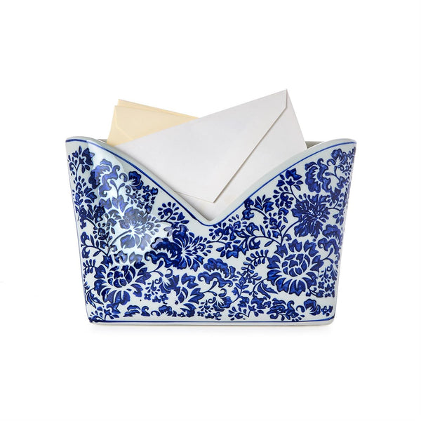 Chinoiserie Blue and White Floral Letter Holder