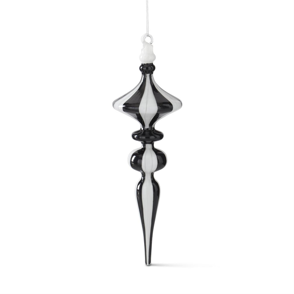 Black & White Striped Glass Finial Ornament