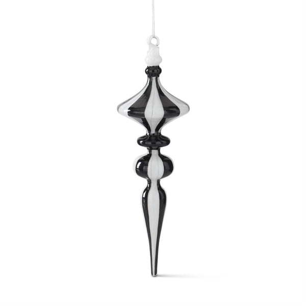 Black & White Striped Glass Finial Ornament