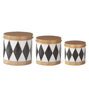 Black & White Harlequin Metal Drum Container