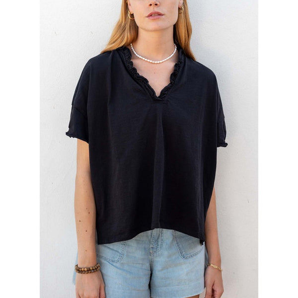 Amelia Ruffle Tee - Black