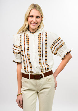 Rows of Embroidery Fall Top