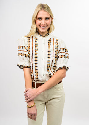 Rows of Embroidery Fall Top