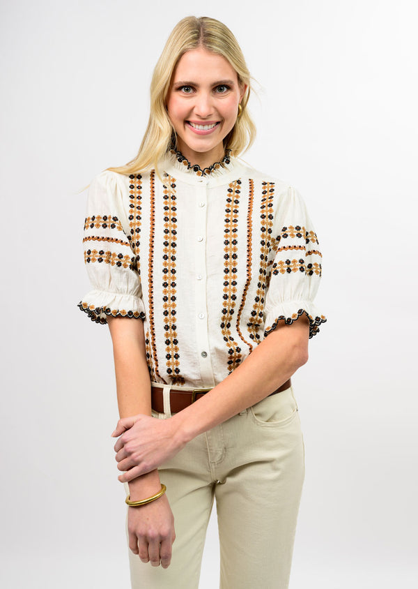 Rows of Embroidery Fall Top