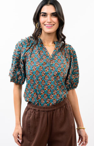Turqouise Ruffled Sleeve Top