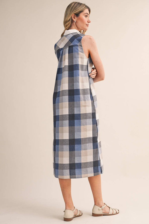 Checkered Plaid Button Down Midi Dress