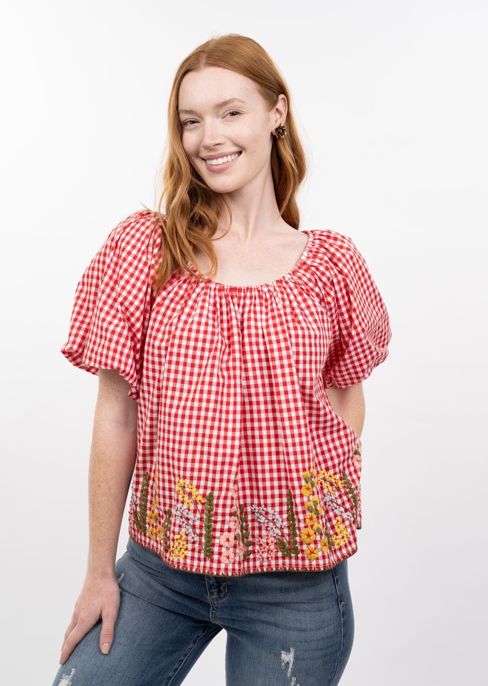 Gingham & Flowers Top