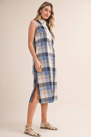 Checkered Plaid Button Down Midi Dress