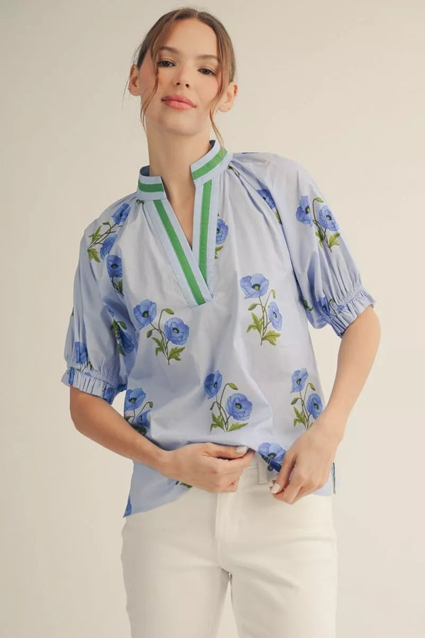 Drop Shoulder Floral Print Top