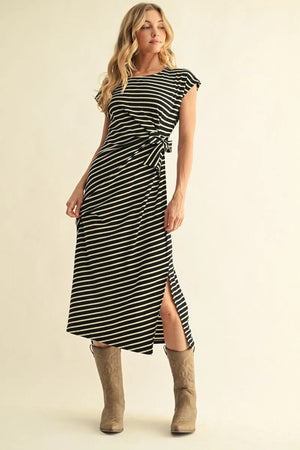 Drop Shoulder Stripe Midi Dress