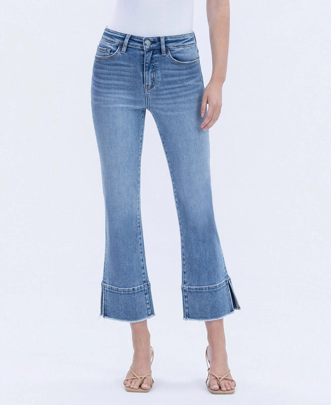 High Rise Trouser Slit Hem ick Flare Jeans