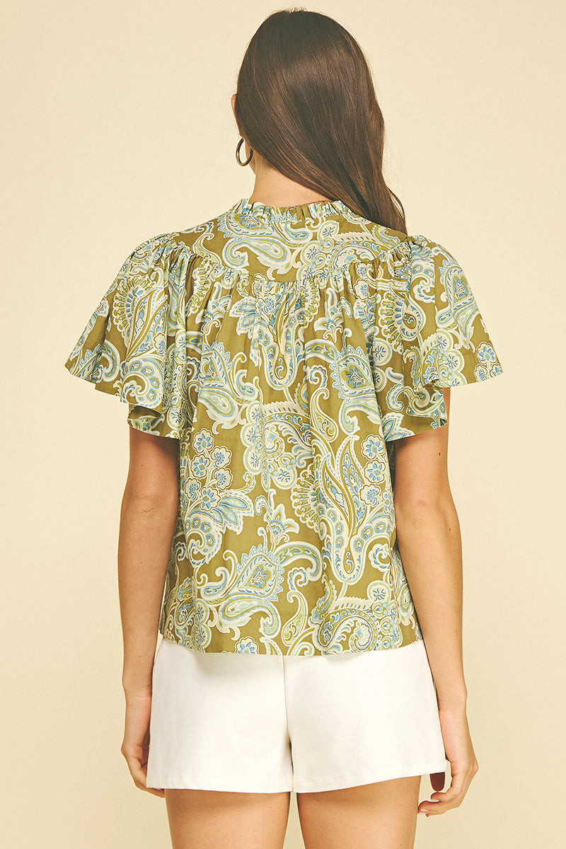 Paisley Print V-Neck Blouse