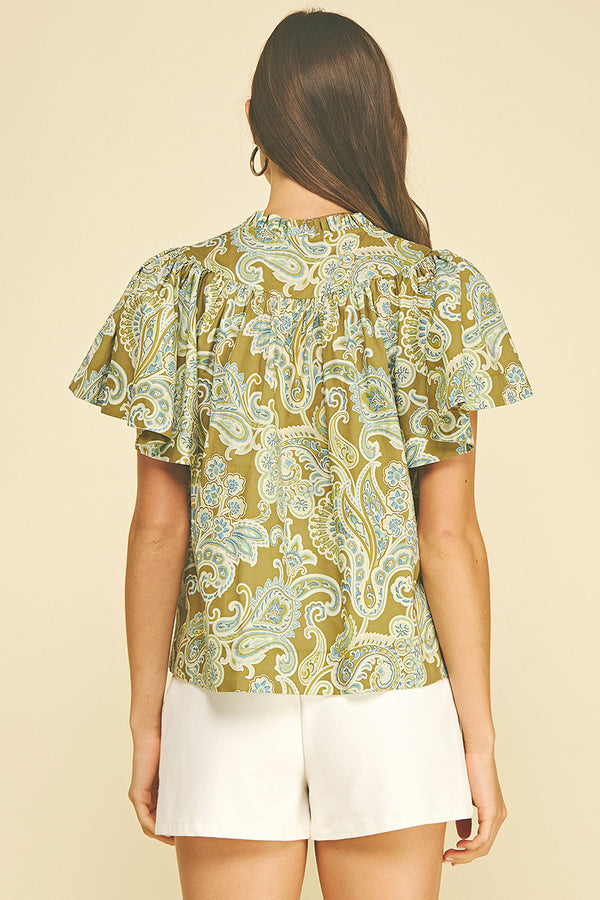 Paisley Print V-Neck Blouse