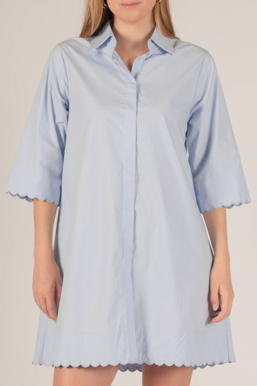 Poplin Scalloped Hem Button Up Shirt Dress