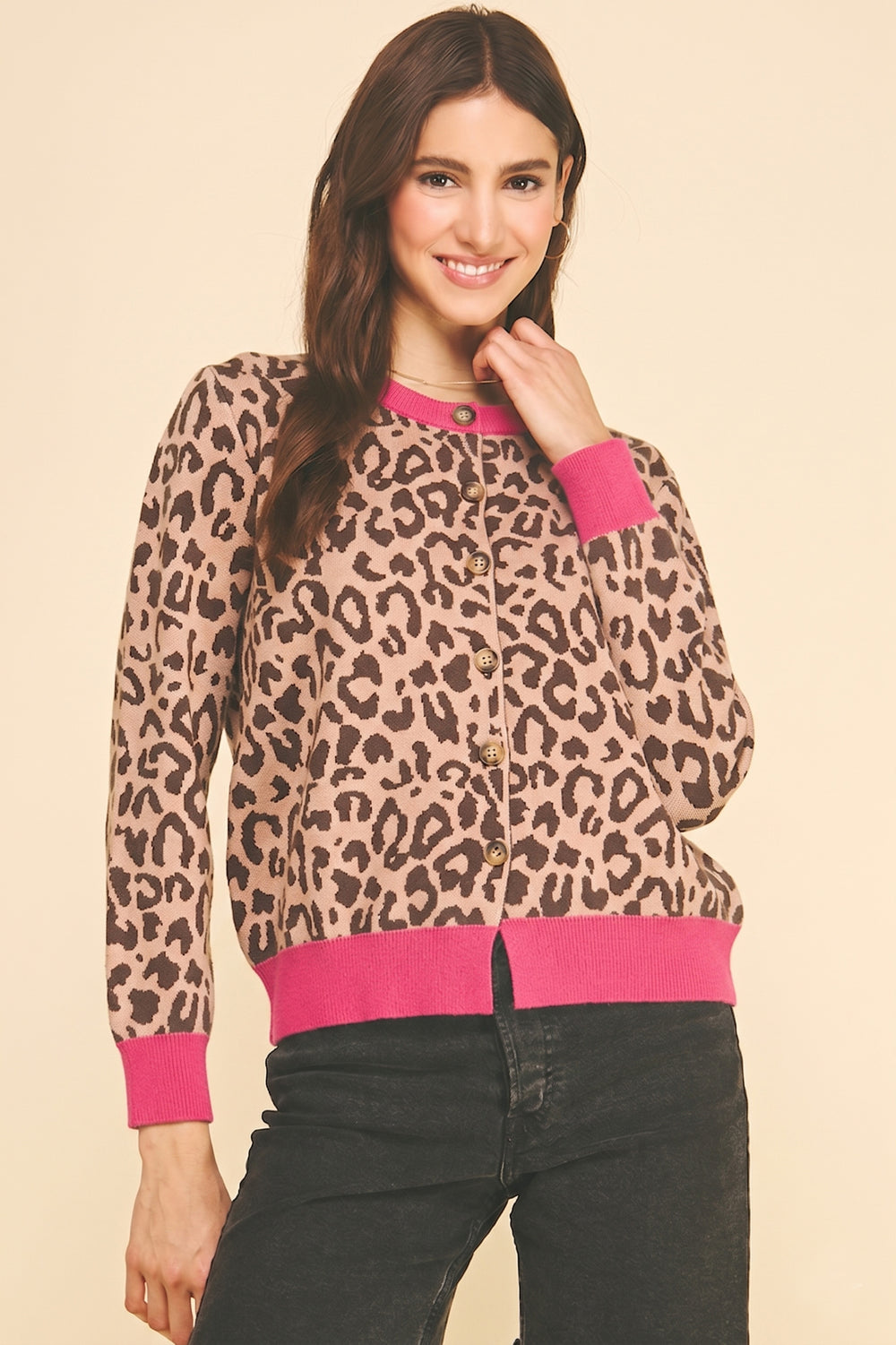 Leopard Print Contrast Cardigan