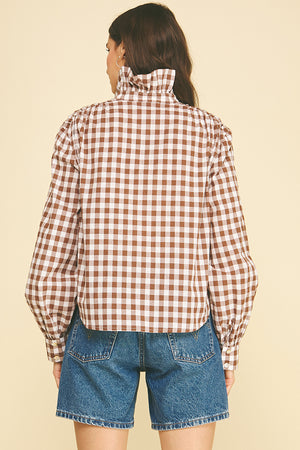 Gingham Check Ruffled Collar Top