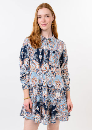 Paisley Flounce Mini Dress