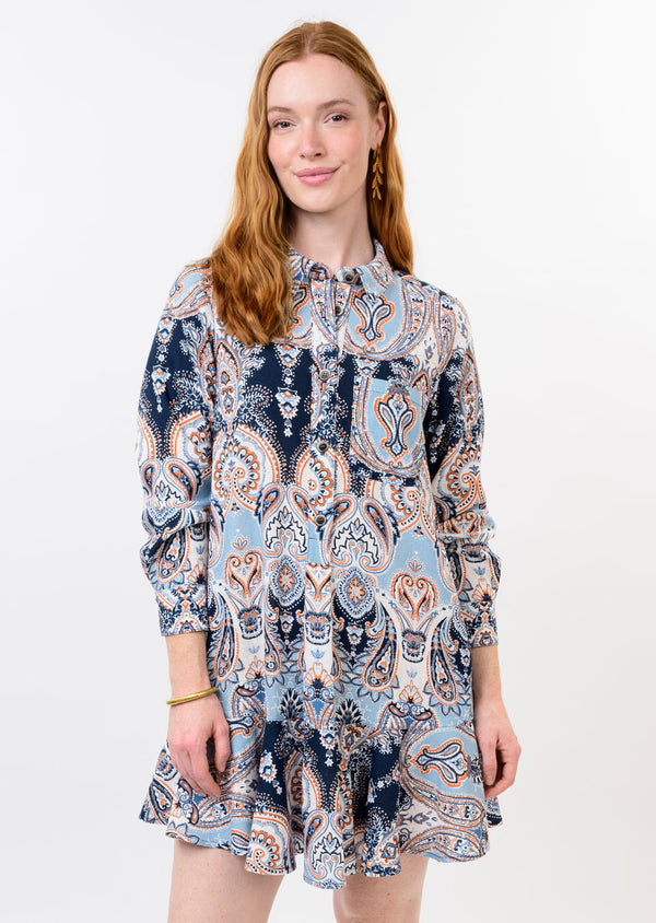 Paisley Flounce Mini Dress
