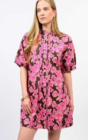 Rose Pin Tuck Mini Dress