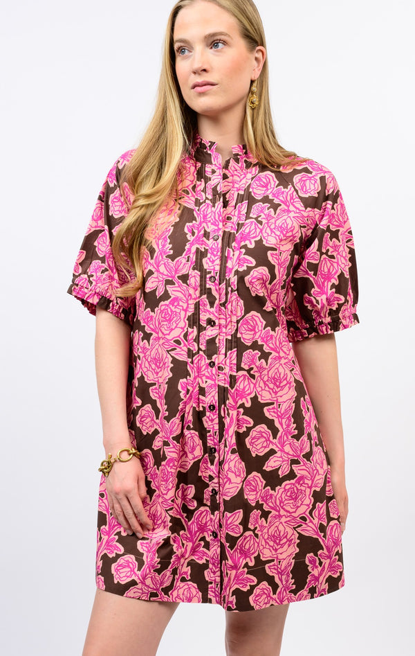 Rose Pin Tuck Mini Dress