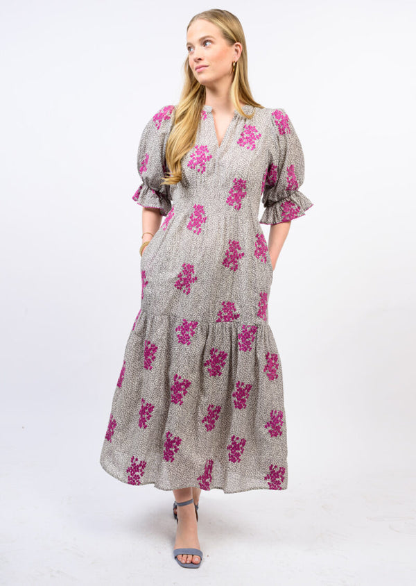 Floral Ditsy Embroidered Maxi Dress
