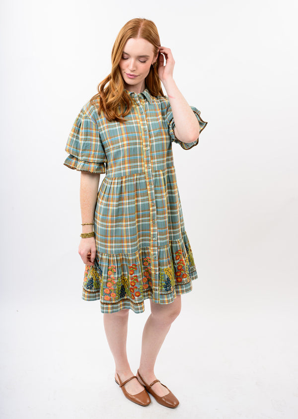 Embroidered Flounce Mini Dress