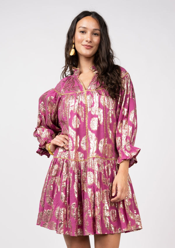 Metallic Roses Swing Mini Dress