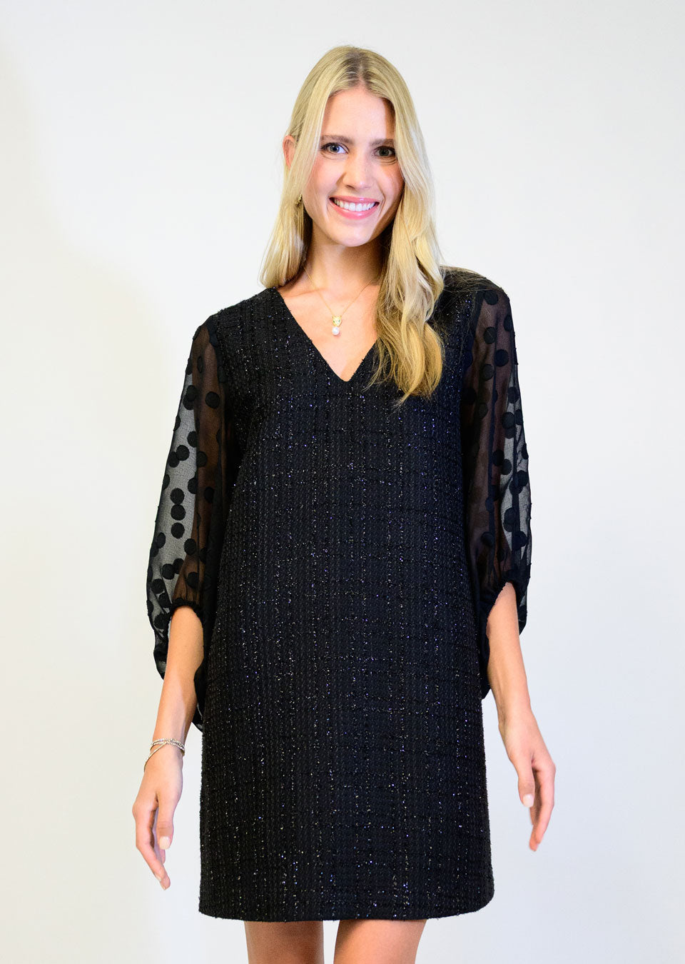 Sheer Sleeve Shift Mini Dress