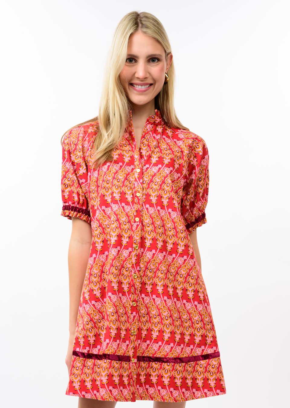Velvet Ribbon Trimmed Mini Dress