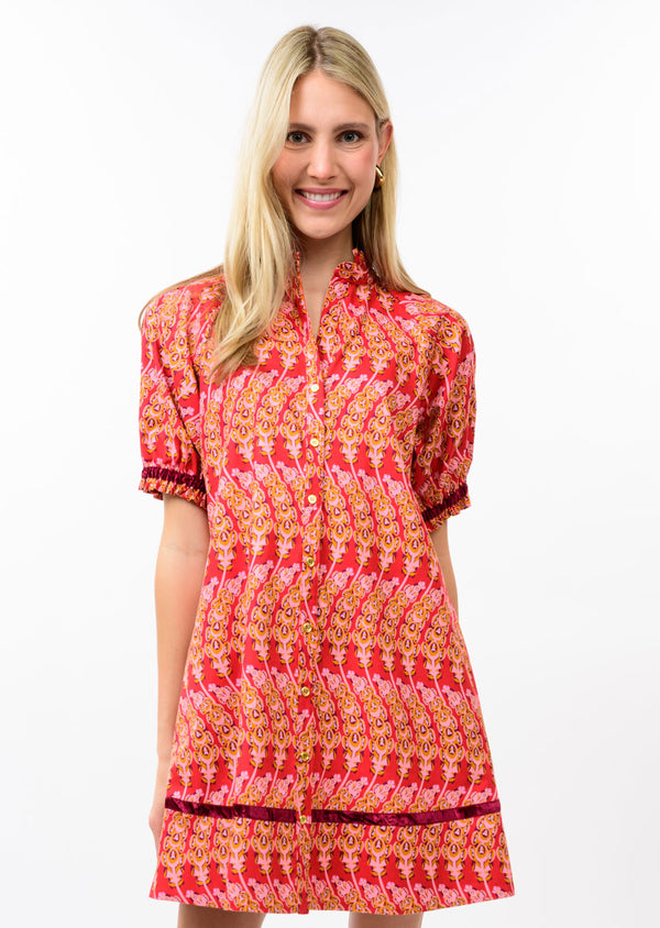 Velvet Ribbon Trimmed Mini Dress
