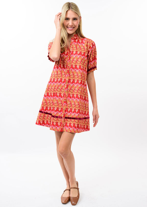 Velvet Ribbon Trimmed Mini Dress