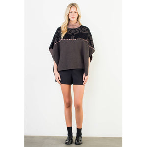 Jacquard Floral Knit Poncho