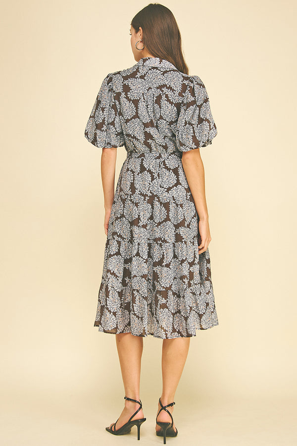 Floral Button Down Tiered Midi Dress
