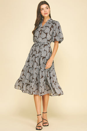 Floral Button Down Tiered Midi Dress