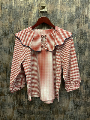 Wide Collar Gingham Top
