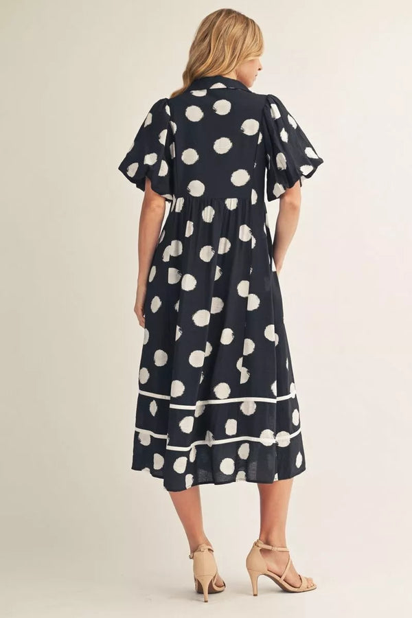 Puff Sleeve Polk Dot Midi Dress