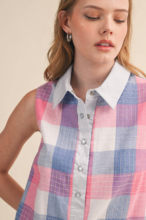 Checkered Plaid Button Down Midi Dress