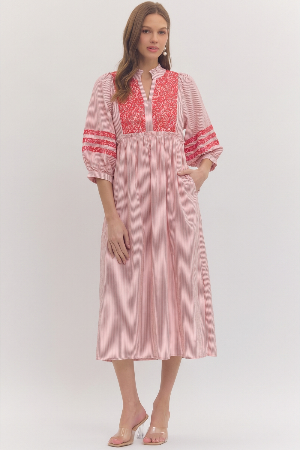 Puff Sleeve Stripe Midi Dress