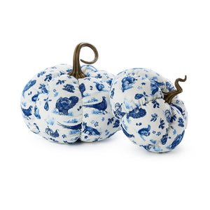 Falling for Blue Toile Fabric Pumpkin