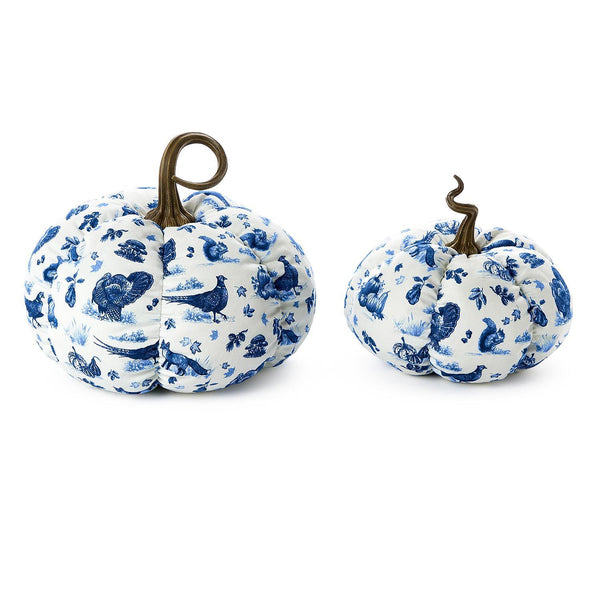 Falling for Blue Toile Fabric Pumpkin