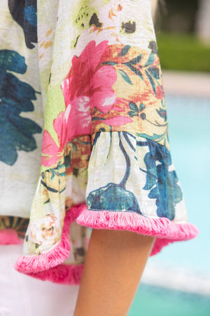 Tassle and Fringe Wide Sleeve Floral Top