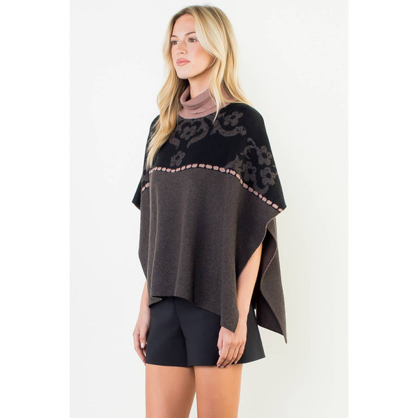 Jacquard Floral Knit Poncho